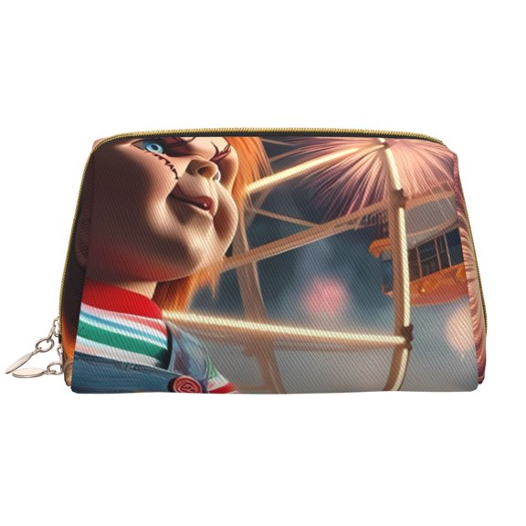 Saiise Chucky Print Makeup Bag PU Leather Travel Makeup Bag Organizer Makeup Pouch, Portable Cosmetic Bags for Women,Cute Make Up Bag for Travel Size Toiletries Accessories Brushes