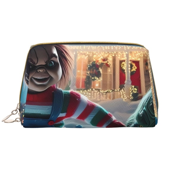 Saiise Chucky Print Makeup Bag PU Leather Travel Makeup Bag Organizer Makeup Pouch, Portable Cosmetic Bags for Women,Cute Make Up Bag for Travel Size Toiletries Accessories Brushes
