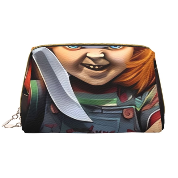 Saiise Chucky Print Makeup Bag PU Leather Travel Makeup Bag Organizer Makeup Pouch, Portable Cosmetic Bags for Women,Cute Make Up Bag for Travel Size Toiletries Accessories Brushes