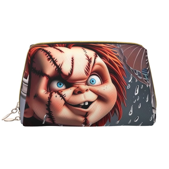 Saiise Chucky Print Makeup Bag PU Leather Travel Makeup Bag Organizer Makeup Pouch, Portable Cosmetic Bags for Women,Cute Make Up Bag for Travel Size Toiletries Accessories Brushes