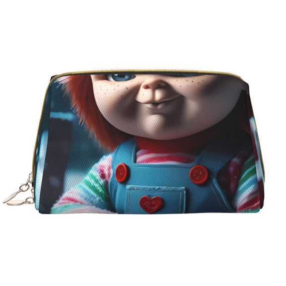 Saiise Chucky Print Makeup Bag PU Leather Travel Makeup Bag Organizer Makeup Pouch, Portable Cosmetic Bags for Women,Cute Make Up Bag for Travel Size Toiletries Accessories Brushes