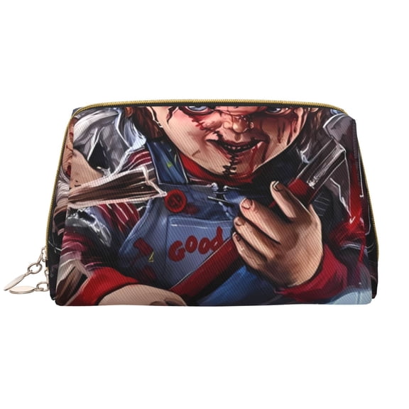 Saiise Chucky Print Makeup Bag PU Leather Travel Makeup Bag Organizer Makeup Pouch, Portable Cosmetic Bags for Women,Cute Make Up Bag for Travel Size Toiletries Accessories Brushes