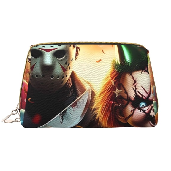 Saiise Chucky Print Makeup Bag PU Leather Travel Makeup Bag Organizer Makeup Pouch, Portable Cosmetic Bags for Women,Cute Make Up Bag for Travel Size Toiletries Accessories Brushes
