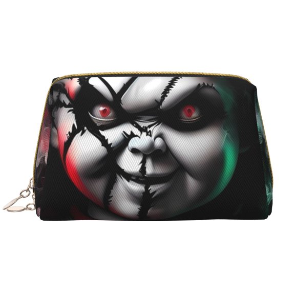 Saiise Chucky Print Makeup Bag PU Leather Travel Makeup Bag Organizer Makeup Pouch, Portable Cosmetic Bags for Women,Cute Make Up Bag for Travel Size Toiletries Accessories Brushes