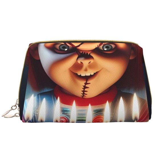 Saiise Chucky Print Makeup Bag PU Leather Travel Makeup Bag Organizer Makeup Pouch, Portable Cosmetic Bags for Women,Cute Make Up Bag for Travel Size Toiletries Accessories Brushes