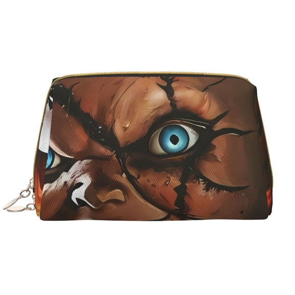 Saiise Chucky Print Makeup Bag PU Leather Travel Makeup Bag Organizer Makeup Pouch, Portable Cosmetic Bags for Women,Cute Make Up Bag for Travel Size Toiletries Accessories Brushes