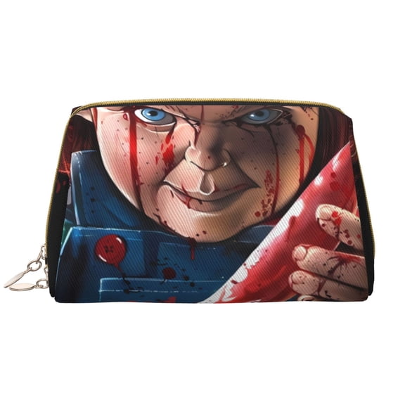 Saiise Chucky Print Makeup Bag PU Leather Travel Makeup Bag Organizer Makeup Pouch, Portable Cosmetic Bags for Women,Cute Make Up Bag for Travel Size Toiletries Accessories Brushes