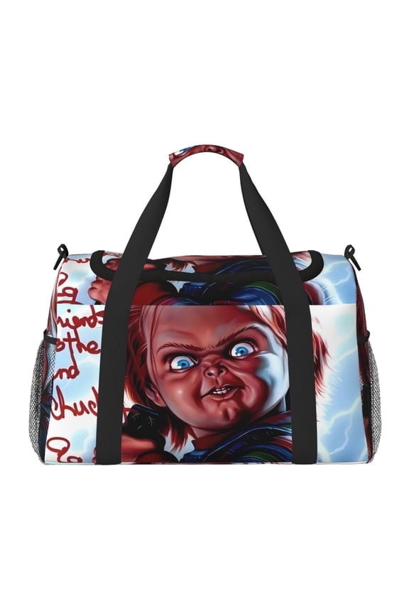Chucky Print Travel Duffel Bag,Weekender Bags for Women Men with Shoe Compartment,Carry on Overnight Bag with Toiletry Bag