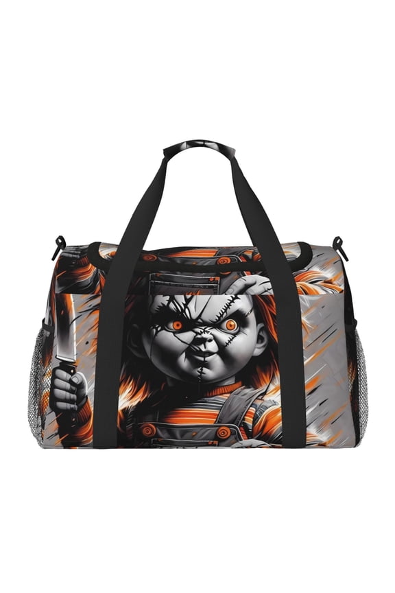 Chucky Print Travel Duffel Bag,Weekender Bags for Women Men with Shoe Compartment,Carry on Overnight Bag with Toiletry Bag