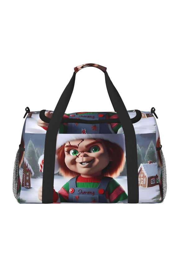Chucky Print Travel Duffel Bag,Weekender Bags for Women Men with Shoe Compartment,Carry on Overnight Bag with Toiletry Bag