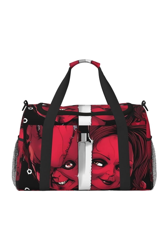 Chucky Print Travel Duffel Bag,Weekender Bags for Women Men with Shoe Compartment,Carry on Overnight Bag with Toiletry Bag