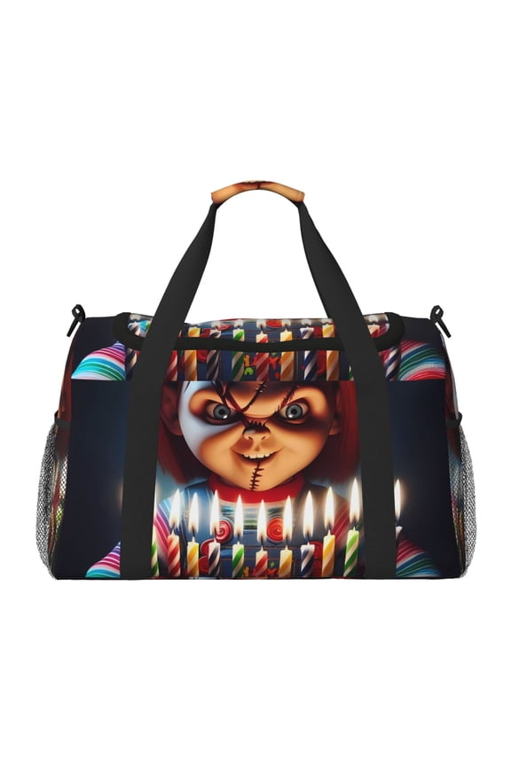 Chucky Print Travel Duffel Bag,Weekender Bags for Women Men with Shoe Compartment,Carry on Overnight Bag with Toiletry Bag