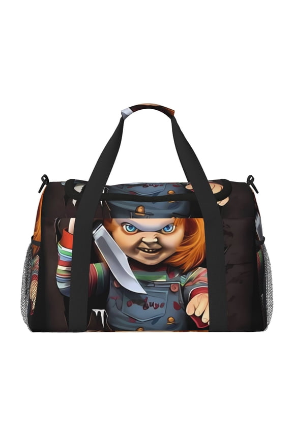 Chucky Print Travel Duffel Bag,Weekender Bags for Women Men with Shoe Compartment,Carry on Overnight Bag with Toiletry Bag
