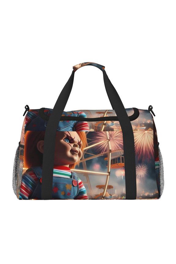 Chucky Print Travel Duffel Bag,Weekender Bags for Women Men with Shoe Compartment,Carry on Overnight Bag with Toiletry Bag