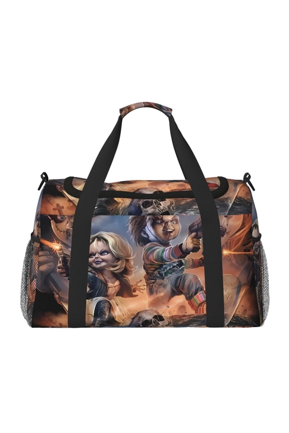 Chucky Print Travel Duffel Bag,Weekender Bags for Women Men with Shoe Compartment,Carry on Overnight Bag with Toiletry Bag