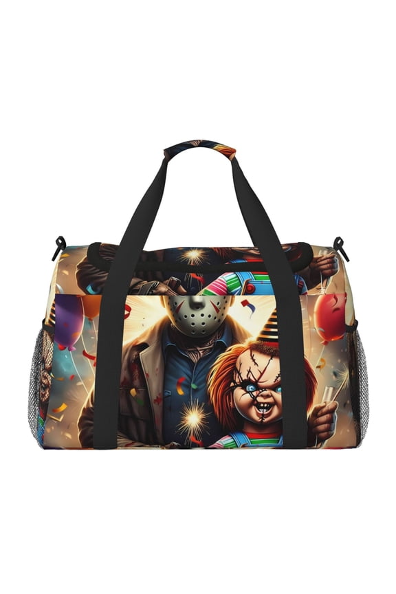 Chucky Print Travel Duffel Bag,Weekender Bags for Women Men with Shoe Compartment,Carry on Overnight Bag with Toiletry Bag