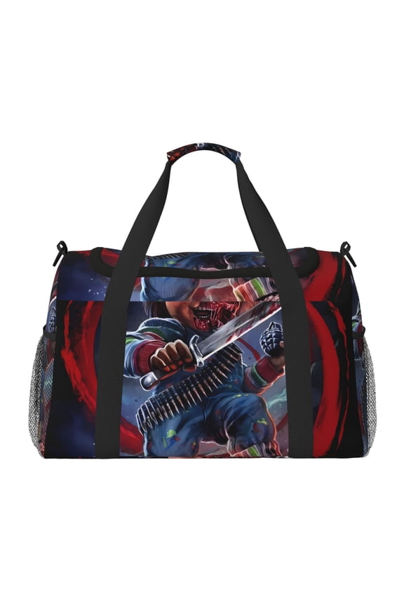 Chucky Print Travel Duffel Bag,Weekender Bags for Women Men with Shoe Compartment,Carry on Overnight Bag with Toiletry Bag