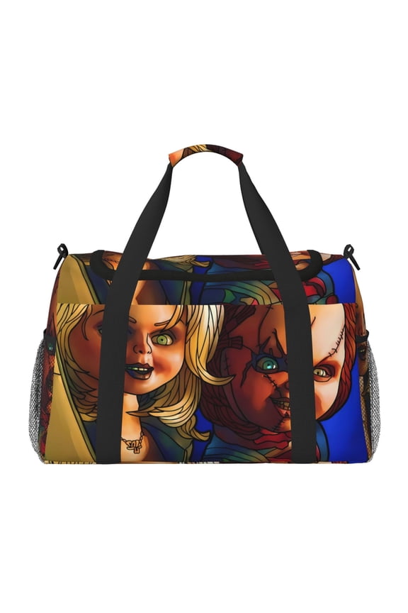 Chucky Print Travel Duffel Bag,Weekender Bags for Women Men with Shoe Compartment,Carry on Overnight Bag with Toiletry Bag