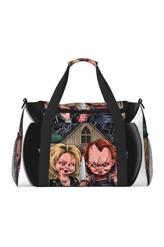 Chucky Print Travel Duffel Bag,Weekender Bags for Women Men with Shoe Compartment,Carry on Overnight Bag with Toiletry Bag