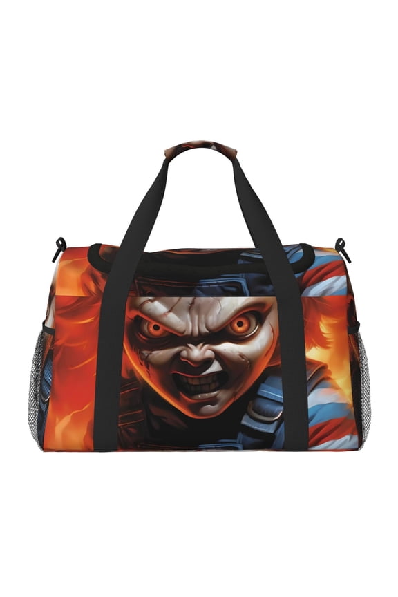 Chucky Print Travel Duffel Bag,Weekender Bags for Women Men with Shoe Compartment,Carry on Overnight Bag with Toiletry Bag