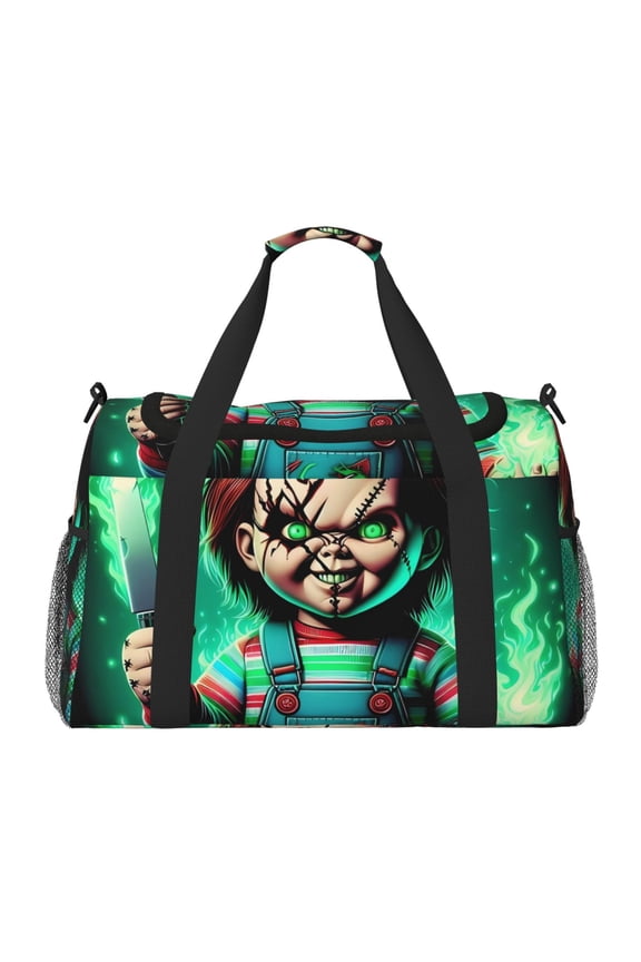 Chucky Print Travel Duffel Bag,Weekender Bags for Women Men with Shoe Compartment,Carry on Overnight Bag with Toiletry Bag