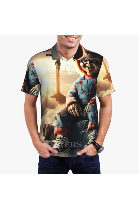 Chucky Q Mens Golf Shirt Moisture Wicking Dry Fit Mens Polo Shirts Dry Fit Performance Men's Golf Shirts Regular Fit Fashion Print