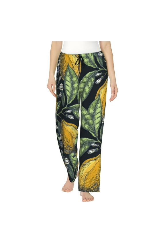 Citrus Fruits Elegant Lemons Womens Pajama Pants Stretch Comfy Lounge Pants Drawstring Sleep Bottoms with Pockets-Large