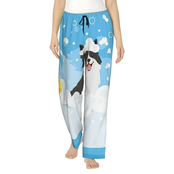 Saiise Collie in Bathtub Womens Pajama Pants Stretch Comfy Lounge Pants Drawstring Sleep Bottoms with Pockets-
