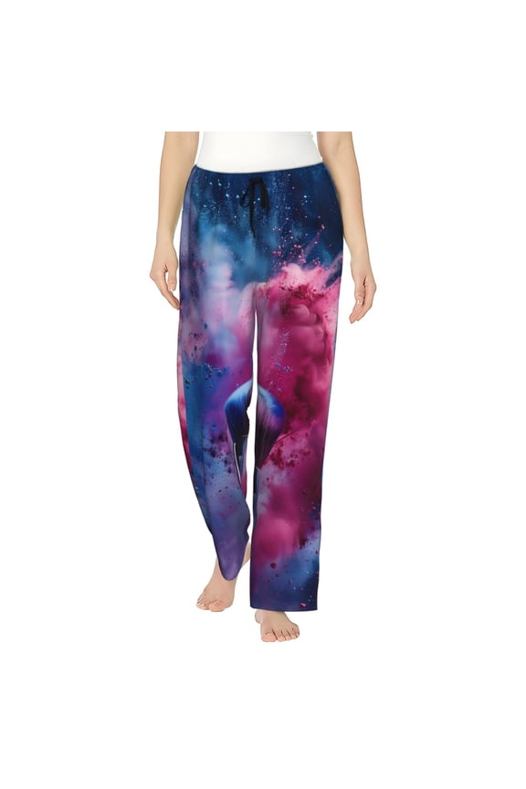 Color Explosion Makeup Brush Womens Pajama Pants Stretch Comfy Lounge Pants Drawstring Sleep Bottoms with Pockets-Small