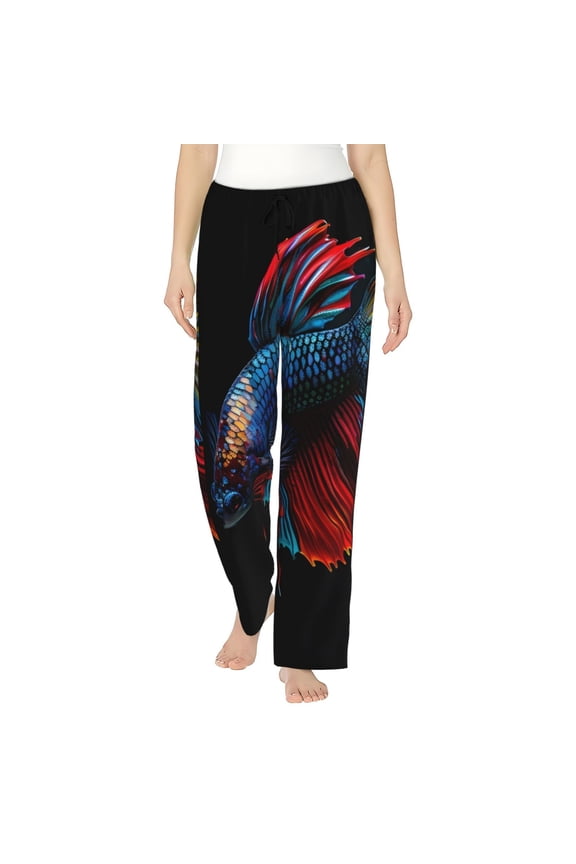 Colorful Betta Fish Womens Pajama Pants Stretch Comfy Lounge Pants Drawstring Sleep Bottoms with Pockets-X-Large
