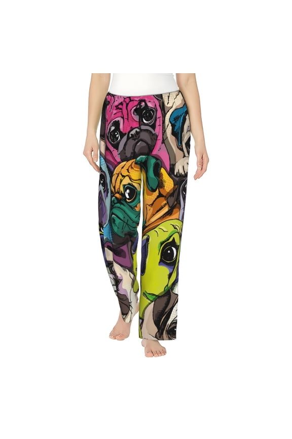 Colorful Pug Womens Pajama Pants Stretch Comfy Lounge Pants Drawstring Sleep Bottoms with Pockets-Large