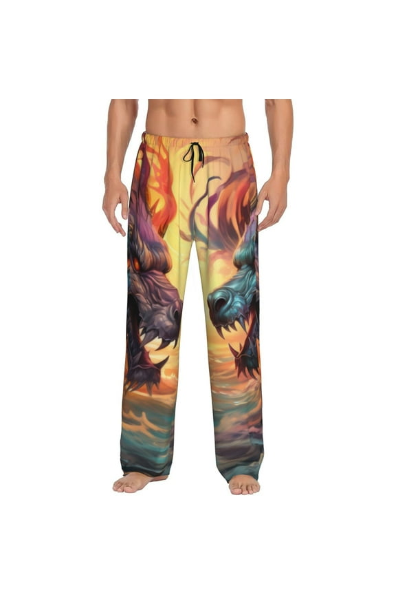 Colorful Wave Dragon Head Print Mens Pajama Pants for Men,Mens Lounge Pants,Funny Gifts for Men,Men's Pajama Bottoms-Large