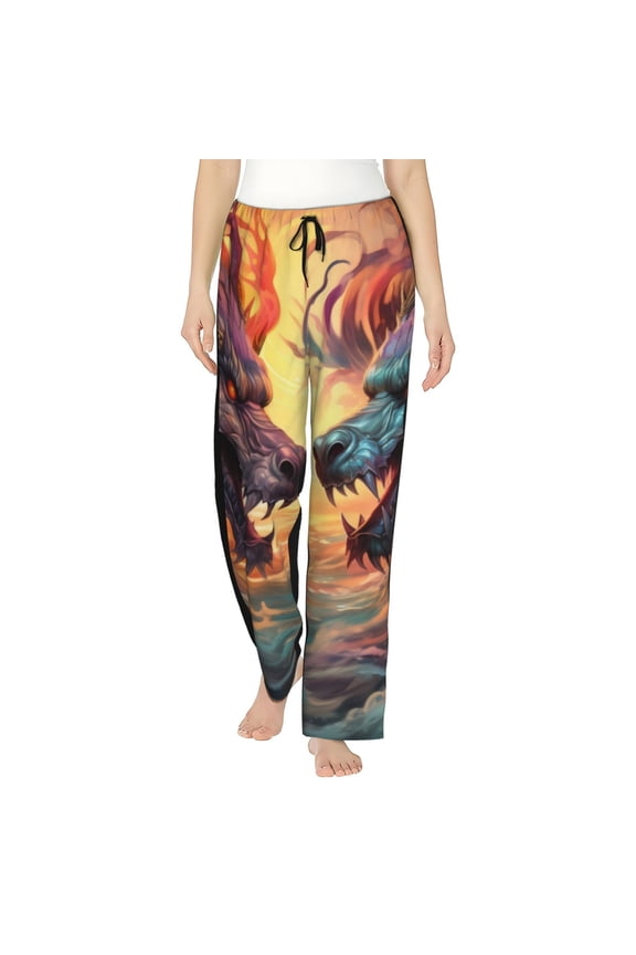 Colorful Wave Dragon Head Womens Pajama Pants Stretch Comfy Lounge Pants Drawstring Sleep Bottoms with Pockets-