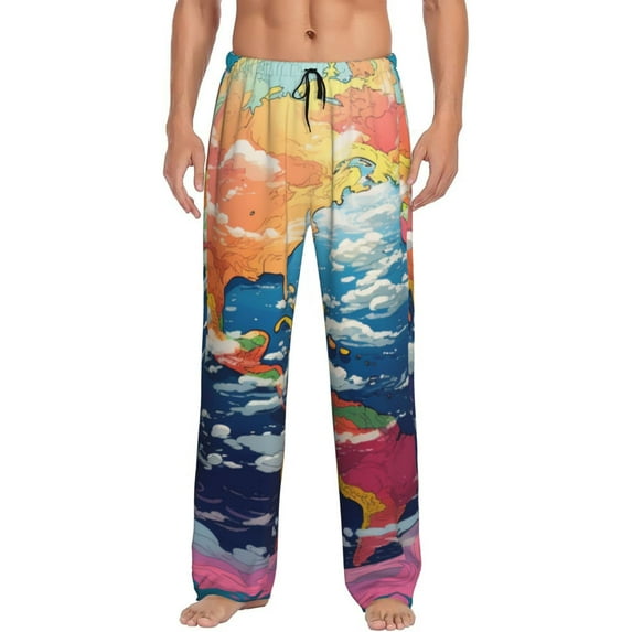 Saiise Colorful Whimsical Earth Print Mens Pajama Pants for Men,Mens Lounge Pants,Funny Gifts for Men,Men's Pajama Bottoms-Large