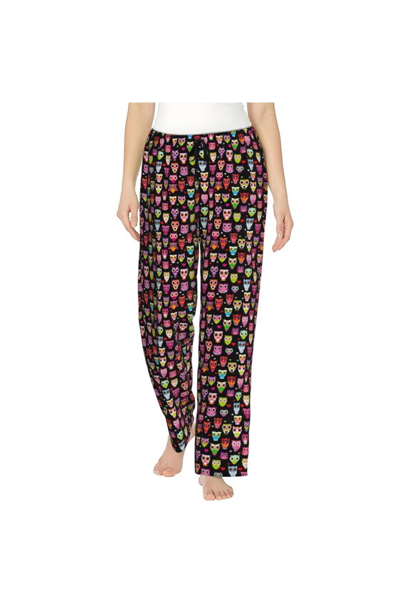 Colourfull Owl Womens Pajama Pants Stretch Comfy Lounge Pants Drawstring Sleep Bottoms with Pockets-Medium