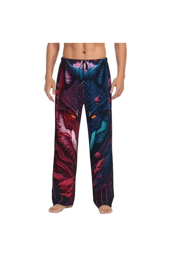 Cool Wolf Head Print Mens Pajama Pants for Men,Mens Lounge Pants,Funny Gifts for Men,Men's Pajama Bottoms-Medium