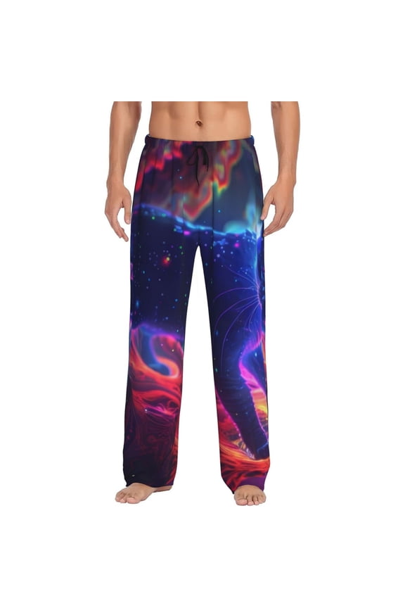 Cosmic Cat Psychedelic Journey Print Mens Pajama Pants for Men,Mens Lounge Pants,Funny Gifts for Men,Men's Pajama Bottoms-X-Large