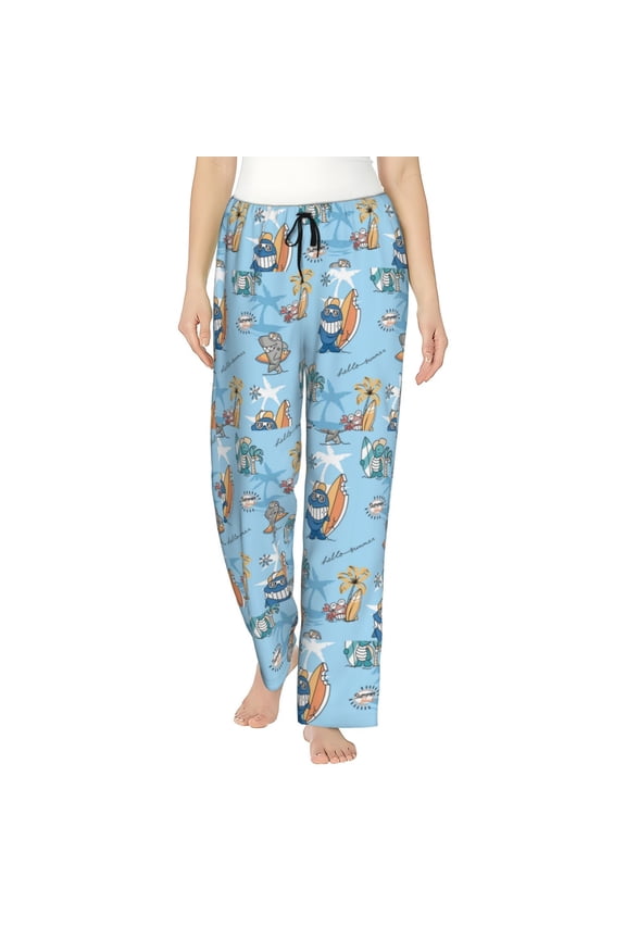 Cute Animals Surfers Womens Pajama Pants Stretch Comfy Lounge Pants Drawstring Sleep Bottoms with Pockets-Small