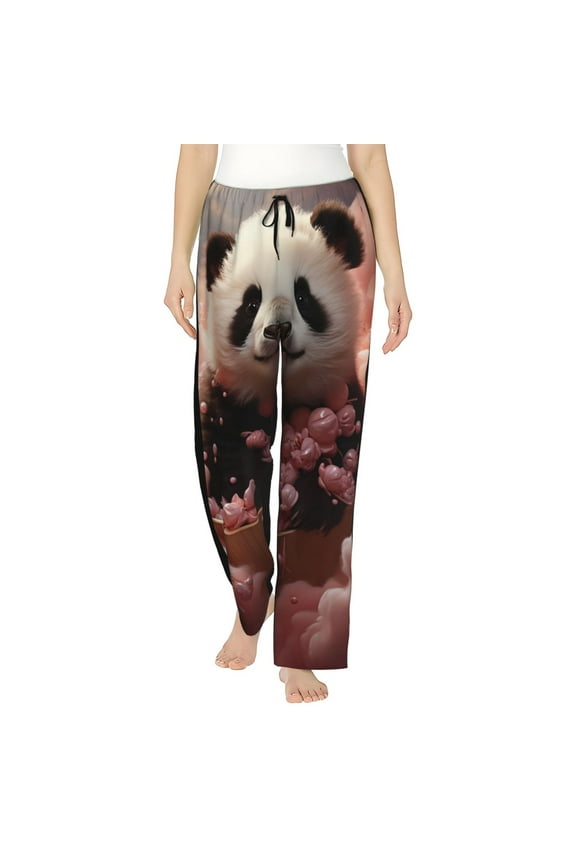 Cute Cloud Panda Womens Pajama Pants Stretch Comfy Lounge Pants Drawstring Sleep Bottoms with Pockets-X-Large