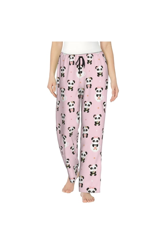 Cute Panda Womens Pajama Pants Stretch Comfy Lounge Pants Drawstring Sleep Bottoms with Pockets-Medium