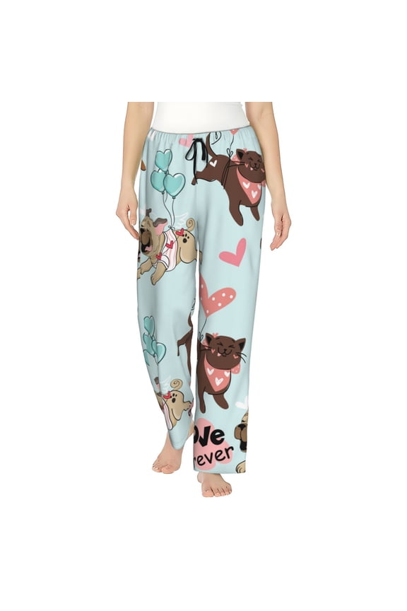 Cute Pug Dogs Womens Pajama Pants Stretch Comfy Lounge Pants Drawstring Sleep Bottoms with Pockets-