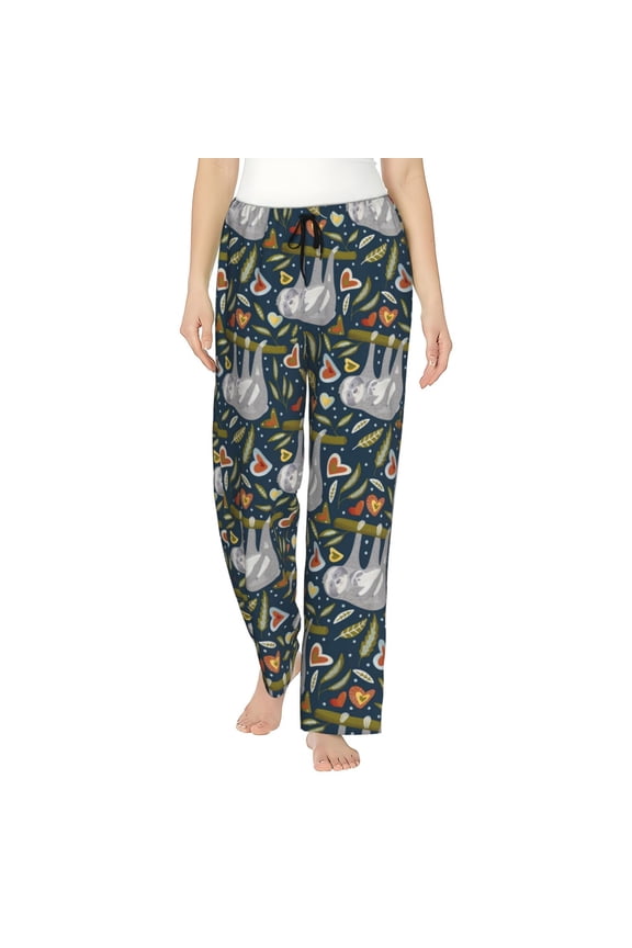 Cute Sloth Womens Pajama Pants Stretch Comfy Lounge Pants Drawstring Sleep Bottoms with Pockets-X-Large