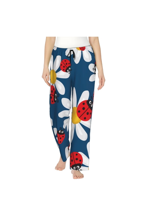 Daisies With Ladybugs Womens Pajama Pants Stretch Comfy Lounge Pants Drawstring Sleep Bottoms with Pockets-XX-Large