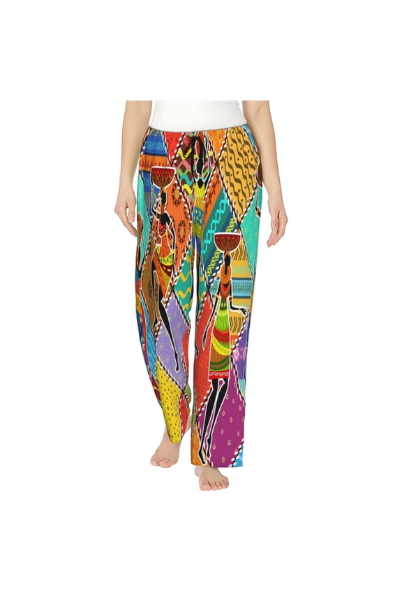 Dancing African Womans Womens Pajama Pants Stretch Comfy Lounge Pants Drawstring Sleep Bottoms with Pockets-X-Large
