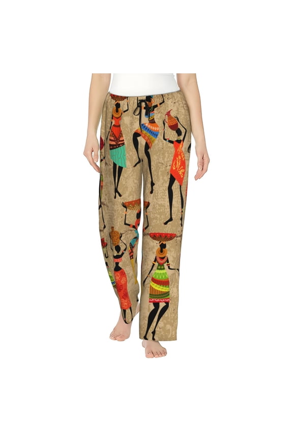 Dancing African Women Womens Pajama Pants Stretch Comfy Lounge Pants Drawstring Sleep Bottoms with Pockets-Medium
