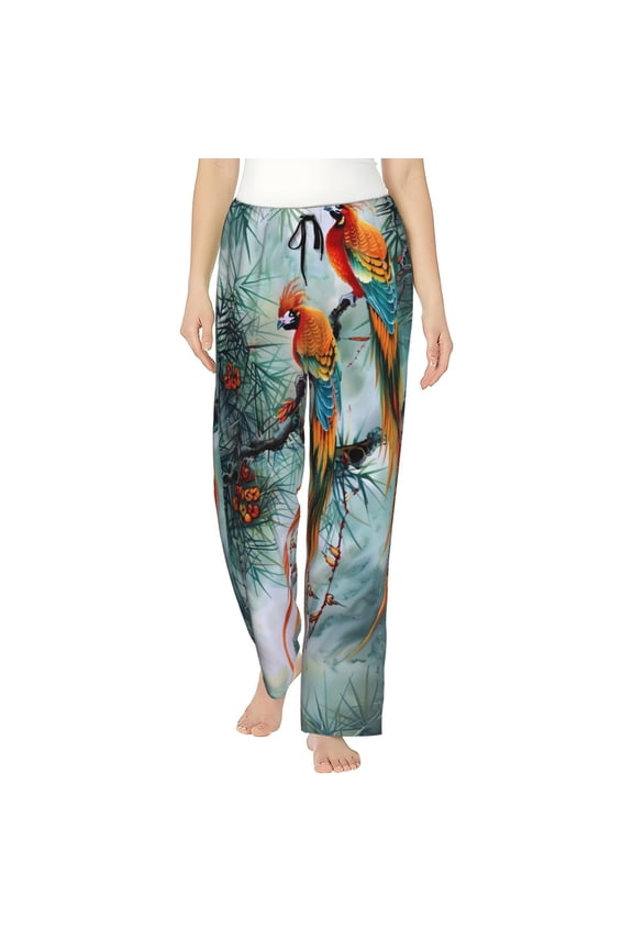 Exotic Birds Forest Womens Pajama Pants Stretch Comfy Lounge Pants Drawstring Sleep Bottoms with Pockets-XX-Large