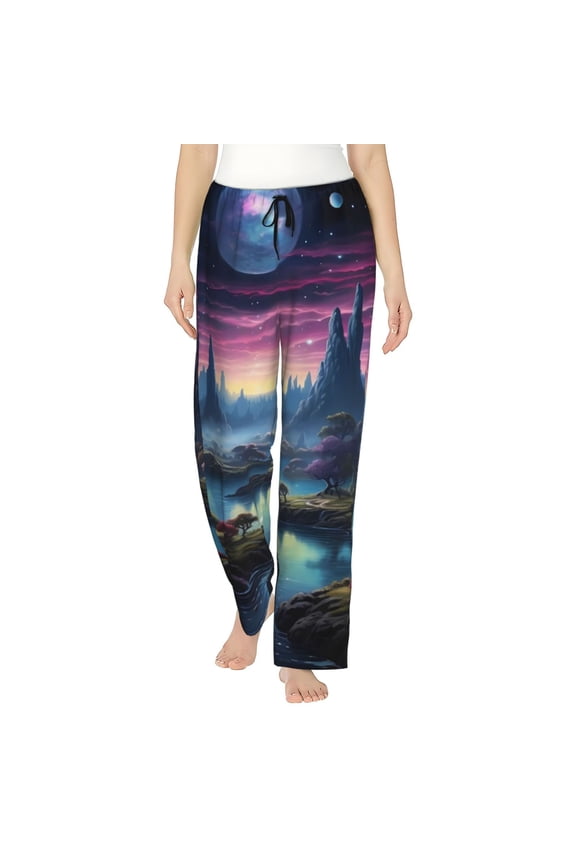 Fantasy Landscape Starry Night Womens Pajama Pants Stretch Comfy Lounge Pants Drawstring Sleep Bottoms with Pockets-Medium