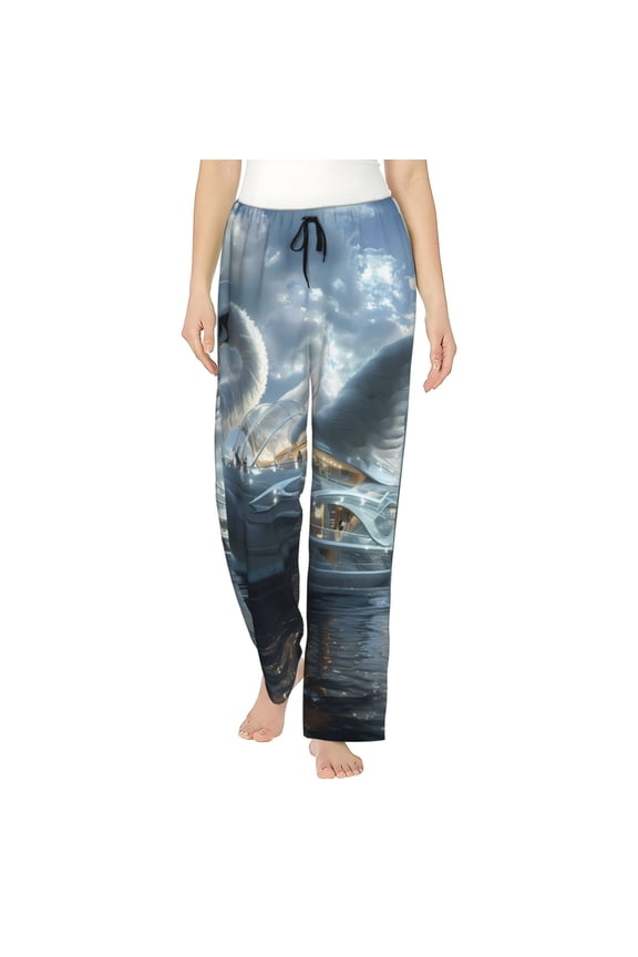 Fantasy Swan Yacht Design Womens Pajama Pants Stretch Comfy Lounge Pants Drawstring Sleep Bottoms with Pockets-XX-Large