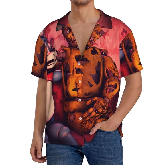 Saiise Five Nights At Freddy'S Mens Front Pocket Hawaiian Shirts Casual Floral Shirts Short Sleeve Button Down Beach Tropical Shirts