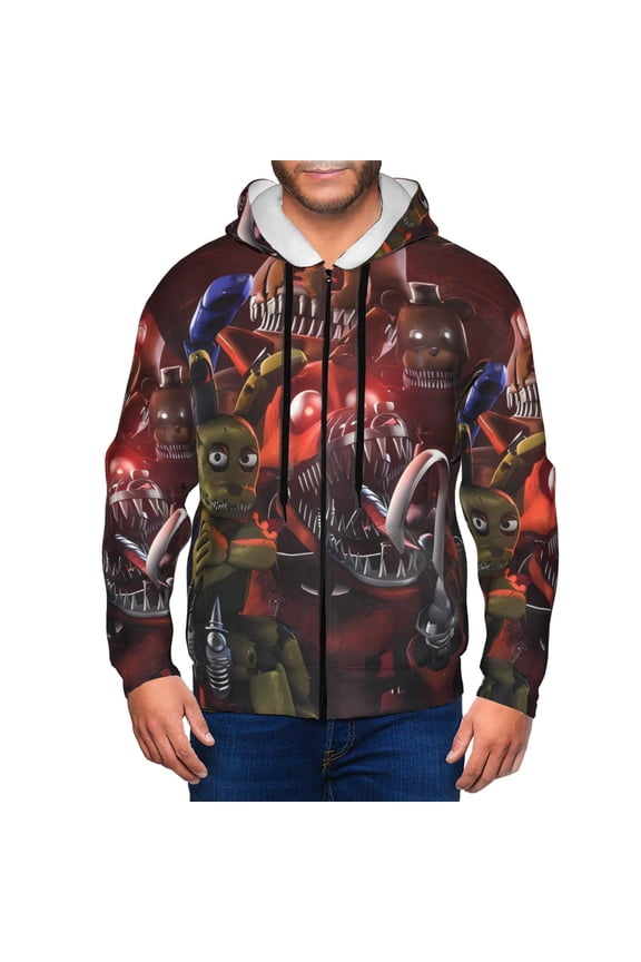 Five Nights At Freddy'S Mens Zip Up Hoodie Long Sleeve Full-zip Hooded Sweatshirt Pullover With Kangaroo Pocket S-3XL